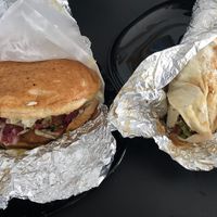 Vegan döner with falafel (top) and vegan dürüm with seitan (bottom) at Olive Tree in Leipzig