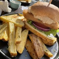 ‘Fish’ burger -  highly recommend!  at Apuro Vegan Bar in Porto