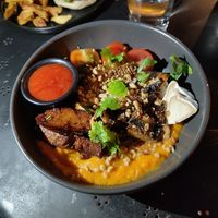 Smashed sweetpotato bowl at Apuro Vegan Bar in Porto
