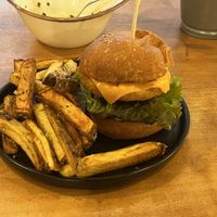 No chicken burger  at Apuro Vegan Bar in Porto
