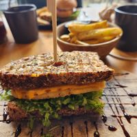 Schnitzel toastie at Apuro Vegan Bar in Porto