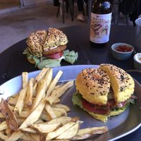 No chicken behind and no beef at front! Both really good but the first one is better hehe loved the fries too!  at Apuro Vegan Bar in Porto