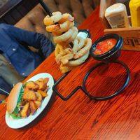 Onion rings with vegan mayo and salsa at Ivy House in Sunderland