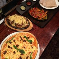 Vegan pizza and fajitas with poutine  at Ivy House in Sunderland