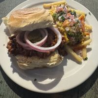 Veggie Sloppy Joe and 4-Plenty fries    at Joe Vinny & Bronsons Bohemian Cafe in El Paso