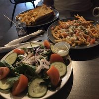 Greek Salad & 420 fries (vegetarian options) at Joe Vinny & Bronsons Bohemian Cafe in El Paso