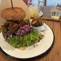 Vegan burger (with banana!)  at TSUNAGORO in Yokohama