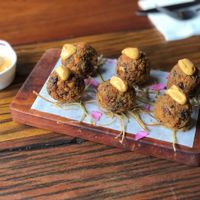 Fried Beans dumpling with spicy aioli  at Glória Bistrô in Ouro Preto