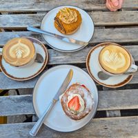 Biscoff and banana and strawberry and cream donuts at Perk Cafe in Inverness