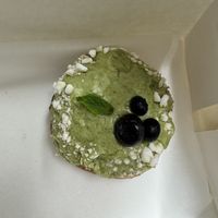 Mint Donut with blueberry fillingg  at Perk Cafe in Inverness
