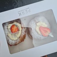Strawberries and cream donuts at Perk Cafe in Inverness