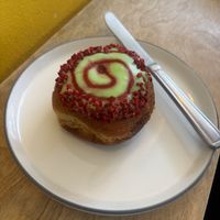 Raspberry lime doughnut   at Perk Cafe in Inverness