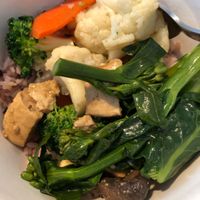 Side dishes with brown rice that goes with their soup set at Jiak Zhey 吃斋 - White Sands in East Singapore