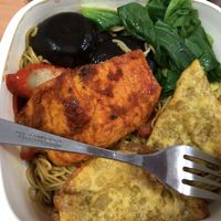 Wanton noodle with spicy tofu add-on  at Jiak Zhey 吃斋 - White Sands in East Singapore