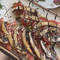 Veggie toast on vegan whole meal baguette bread  at Kidoce in Armacao De Pera