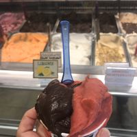 Sicilian chocolate and raspberry vegan sorbets  at Belfiore Gelato e Cioccolato in Siracusa