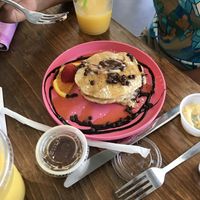 Kid size vegan pancakes  at Revelations Cafe in Lutz