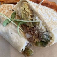 Vegan breakfast burrito with Beyond sausagee  at Revelations Cafe in Lutz