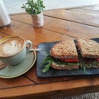 Vegan breakfast sandwich at Laundry Lounge in Sagres