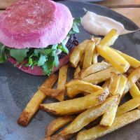 Really good vegan burger at Laundry Lounge in Sagres