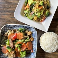 Pad curry woon sen; ginger stirfry chicken  at Little Asia in Dundas