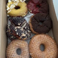 Box of all vegan options  at SuzyQ Doughnuts - Hintonburg in Ottawa