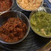 5 different salsas to select from. Green salsa the best! at Guacamole Gourmet Mexican Grill in Lisbon