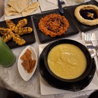 Lentil soup and selection of mezze at Abou Tayssir in Tangier