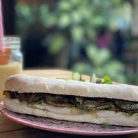 Bocadillo de verduras con batido de platano at Gypsea in Puerto Viejo De Talamanca