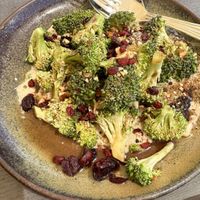 Market broccoli, smoked white bean and pomegranate   at Harvest Kitchen in Tanunda