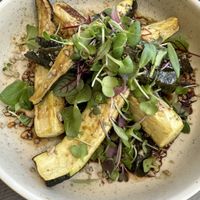 Roasted zucchini, white eggplant and pine nuts  at Harvest Kitchen in Tanunda