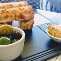 Olives, hummus and Turkish bread at Coolum Surf Club in Coolum Beach