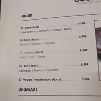 Menu at Sushimari in Funchal