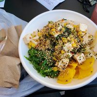 Seaweed salad, tofu, pineapple, corn, pickle at Poke Fuzion in Mesa