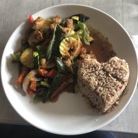 Spicy basil with chicken  at Plumeria in Encinitas