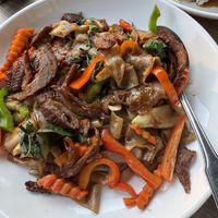 Spicy noodle with mock duck  at Plumeria in Encinitas