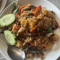 Spicy basil Fried rice (added pineapple)  at Plumeria in Encinitas