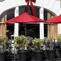 View of the restaurant from the plaza    at Cafe Berlin in San Juan