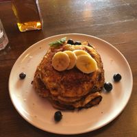 Gluten free vegan pancakes with agave syrup at Cafe Berlin in San Juan