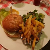 Burger with fries at Café Nénesse in Paris