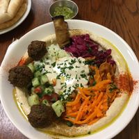 Falafel and salad plate  at Hummus Bar Vegetarian in Budapest