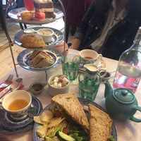 Everything vegan in this picture. Vegan afternoon tea(Queens tea), sandwich.  at Richmond Tea Rooms in Manchester