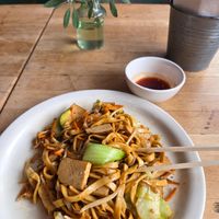 Veggie and smoked tofu low mein! It came with crispy won tons to start. So tasty!: at Mao's Kitchen in Venice