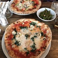Top pizza - vegan ortolana, bottom pizza - vegan vegetariana, and a side of fagiolini  at Posillipo - Faversham in Faversham