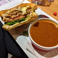 Earth burger with black bean soup at Snakes & Lattes - Bloor St in Toronto