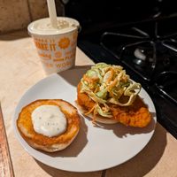 Buffalo chicken and orange creamsicle shake at Next Level Burger - Austin in Austin
