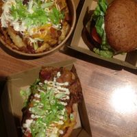 no chicken burger, bacon fries and hot dog at Next Level Burger - Austin in Austin