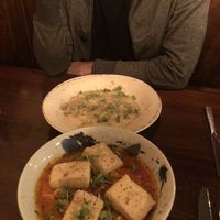 Risotto (back), crispy tofu (front) at Provender Kitchen & Bar in Ellsworth