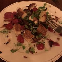 Vegan “scallops” with coconut “bacon” at Provender Kitchen & Bar in Ellsworth