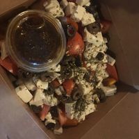 Greek salad (tasty! FYI: no lettuce in this salad in case you were expecting some)  at Vegan Pizza House in Surrey